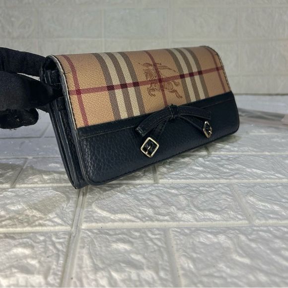Burberry Pebbled Plaid Navy Leather Blue Wallet - Picture 3 of 16